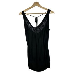 Prospero Black Beaded Scoop Neck Banded Hem Y2K Tank Top S